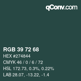 Color code: RGB 39 72 68 | qconv.com