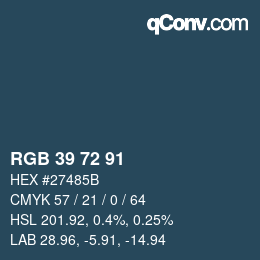 颜色代码: RGB 39 72 91 | qconv.com