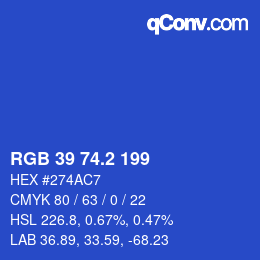 Color code: RGB 39 74.2 199 | qconv.com