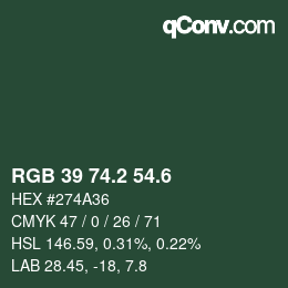 カラーコード: RGB 39 74.2 54.6 | qconv.com