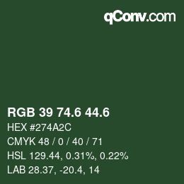カラーコード: RGB 39 74.6 44.6 | qconv.com