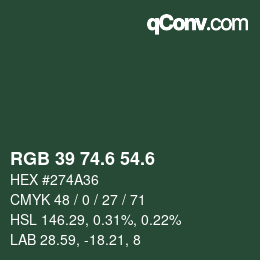 カラーコード: RGB 39 74.6 54.6 | qconv.com