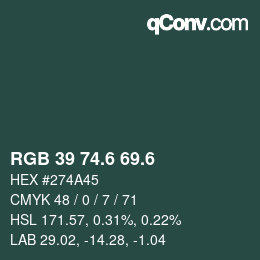 カラーコード: RGB 39 74.6 69.6 | qconv.com