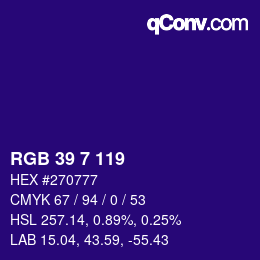 カラーコード: RGB 39 7 119 | qconv.com
