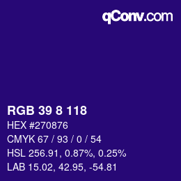 カラーコード: RGB 39 8 118 | qconv.com