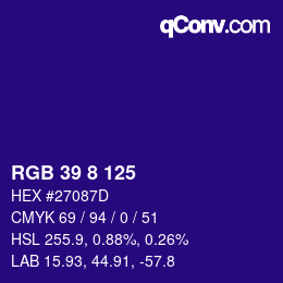 カラーコード: RGB 39 8 125 | qconv.com