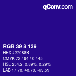 Color code: RGB 39 8 139 | qconv.com