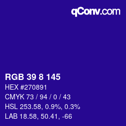 颜色代码: RGB 39 8 145 | qconv.com