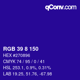 颜色代码: RGB 39 8 150 | qconv.com
