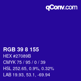 颜色代码: RGB 39 8 155 | qconv.com