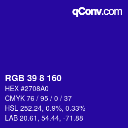 颜色代码: RGB 39 8 160 | qconv.com