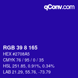 カラーコード: RGB 39 8 165 | qconv.com