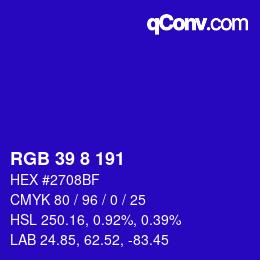 颜色代码: RGB 39 8 191 | qconv.com
