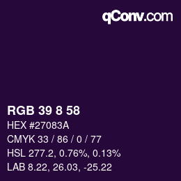 Color code: RGB 39 8 58 | qconv.com
