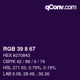 Color code: RGB 39 8 67 | qconv.com