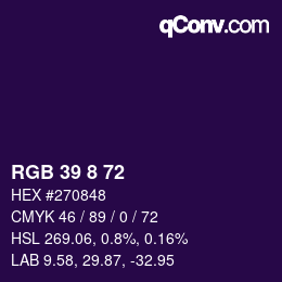 Color code: RGB 39 8 72 | qconv.com