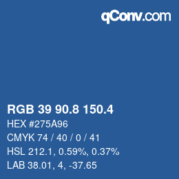 カラーコード: RGB 39 90.8 150.4 | qconv.com