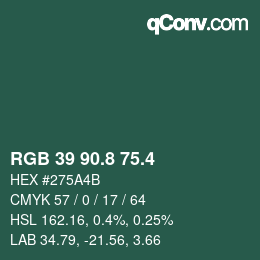 カラーコード: RGB 39 90.8 75.4 | qconv.com