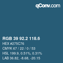 カラーコード: RGB 39 92.2 118.6 | qconv.com