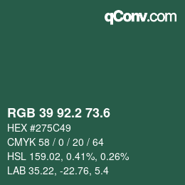 カラーコード: RGB 39 92.2 73.6 | qconv.com