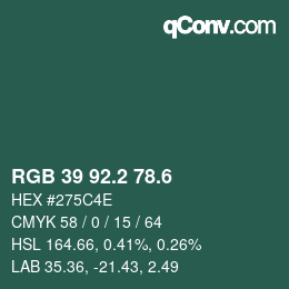 カラーコード: RGB 39 92.2 78.6 | qconv.com