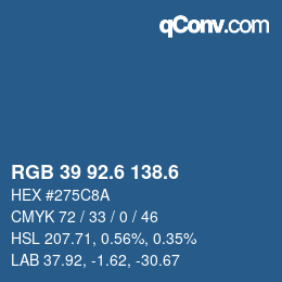 カラーコード: RGB 39 92.6 138.6 | qconv.com