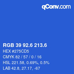 カラーコード: RGB 39 92.6 213.6 | qconv.com