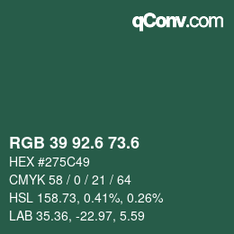 カラーコード: RGB 39 92.6 73.6 | qconv.com