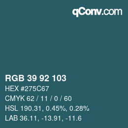 颜色代码: RGB 39 92 103 | qconv.com