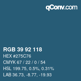 カラーコード: RGB 39 92 118 | qconv.com