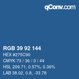 カラーコード: RGB 39 92 144 | qconv.com