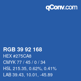 カラーコード: RGB 39 92 168 | qconv.com