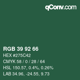 カラーコード: RGB 39 92 66 | qconv.com