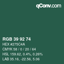 Color code: RGB 39 92 74 | qconv.com