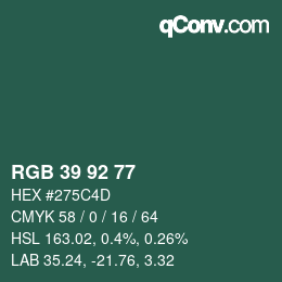 Color code: RGB 39 92 77 | qconv.com