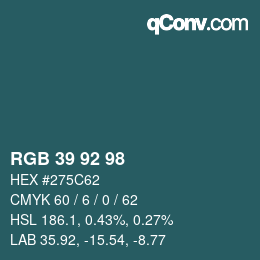 颜色代码: RGB 39 92 98 | qconv.com
