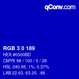 颜色代码: RGB 3 0 189 | qconv.com
