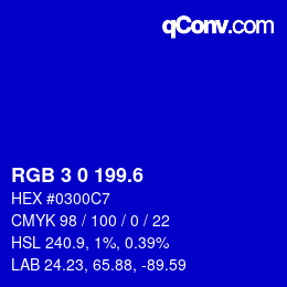 カラーコード: RGB 3 0 199.6 | qconv.com