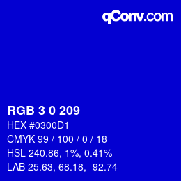 カラーコード: RGB 3 0 209 | qconv.com