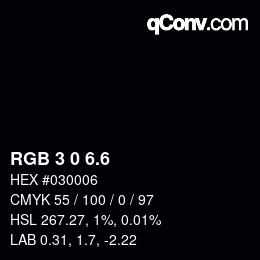 カラーコード: RGB 3 0 6.6 | qconv.com