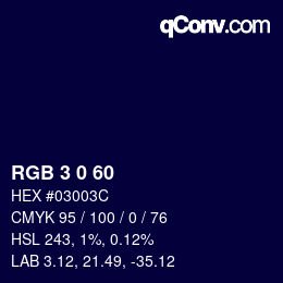 颜色代码: RGB 3 0 60 | qconv.com