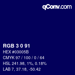 Color code: RGB 3 0 91 | qconv.com