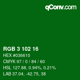 Color code: RGB 3 102 16 | qconv.com