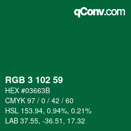 Color code: RGB 3 102 59 | qconv.com