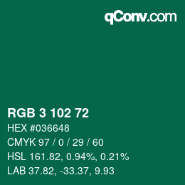 Color code: RGB 3 102 72 | qconv.com