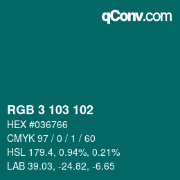 カラーコード: RGB 3 103 102 | qconv.com