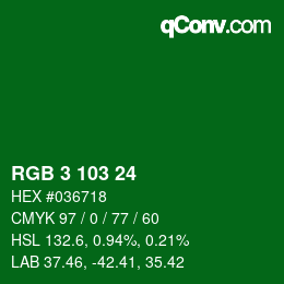 カラーコード: RGB 3 103 24 | qconv.com