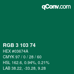 カラーコード: RGB 3 103 74 | qconv.com