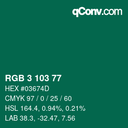 カラーコード: RGB 3 103 77 | qconv.com