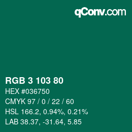 カラーコード: RGB 3 103 80 | qconv.com
